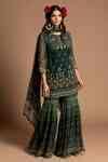 Buy Green Viscose Georgette Round Printed Kurta Sharara Set For Women ...