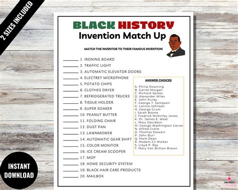 Invention Match up Black History Game, Black History Month Printable, Famous African Americans ...