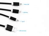 3 in 1 Nylon Braided USB Charging Cable for Apple Android & Type C