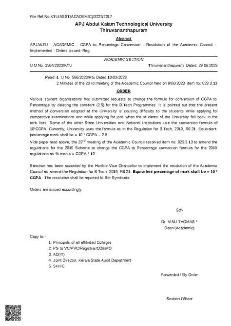 APJAKTU Academic Council Resolution on CGPA to Percentage Conversion ...