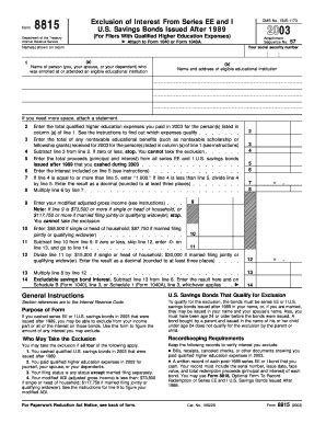 Fillable Online 2003 Form 8815 (Fill-in Version). Exclusion of Interest ...