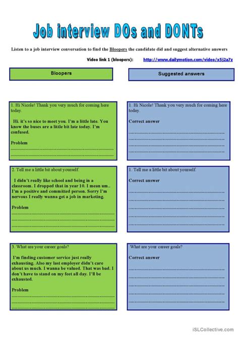Job Interview Dialogue Worksheet 的图像结果