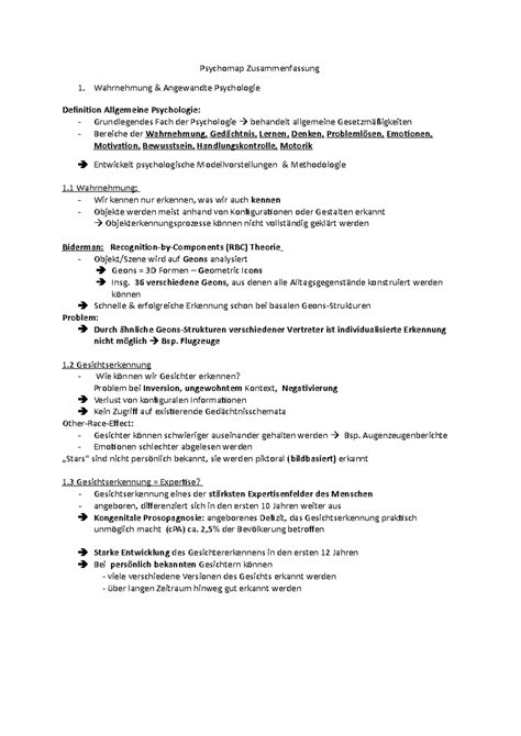 Zusammenfassung Ringvorlesung Psycho Map I - Psychomap Zusammenfassung Wahrnehmung & Angewandte ...