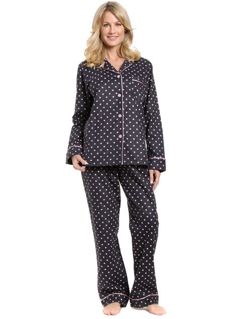 Womens Premium 100% Cotton Flannel Pajama Sleepwear Set - Dots Diva Gr ...