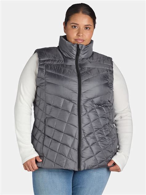 Chevron Quilted Puffer Vest - women's Plus Size 1X - Walmart.com