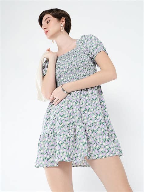 SHOWOFF Women's Printed Grey Fit and Flare Dress