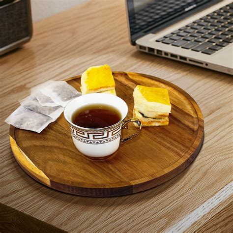 Carpentray 11.5 Inches Round Wood Tray,Coffee Table Tray for Home Deco ...