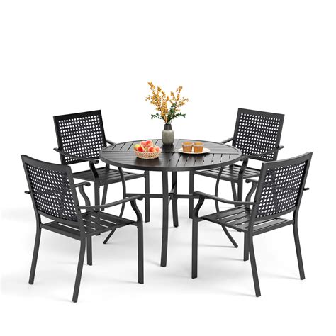 Buy PHI VILLA Outdoor Modern Round Dining Table Set for 4 Dining Chairs ...