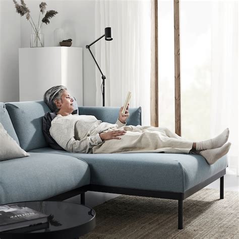 ÄPPLARYD 4-seat sofa with chaise longue, Gunnared light blue - IKEA