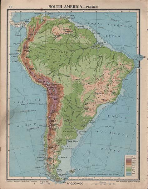 1939 MAP ~ SOUTH AMERICA ~ BRAZILIAN HIGHLANDS THE ANDES BOLIVIAN ...