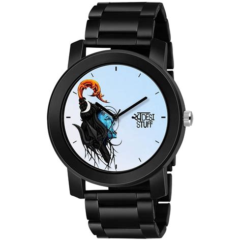 SWADESI STUFF Analogue Black Dial Lord Mahadev Metal Strap Watch for ...