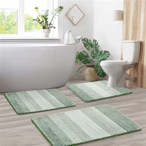 OFFicial store 3 Piece Bath Mat Set Green Teal Solid Bathroom Washable ...