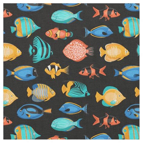 Blue Tropical Fish Pattern on Aqua Fabric | Zazzle