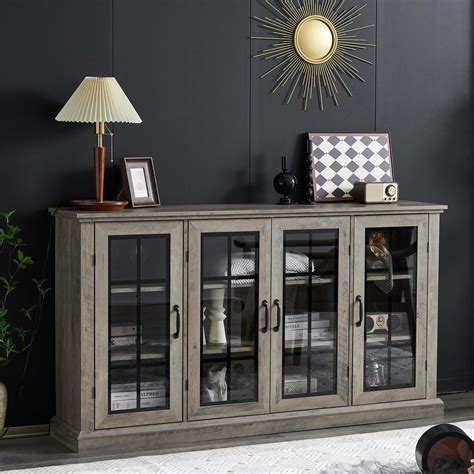 63" Sideboard, 6 Adjustable Shelves Sideboard Buffet Cabinet with 4 ...