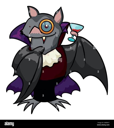 Elegant vampire bat wearing cape with collar and monocle, holding a ...