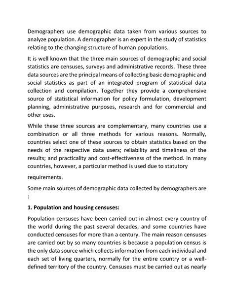 Sources Demography - Demographers use demographic data taken from ...