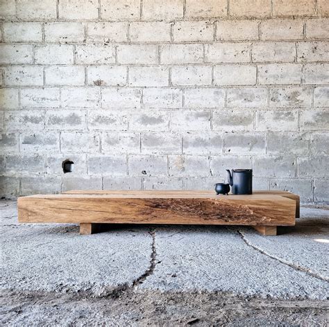 Oak Beam Wabi Sabi Coffee Table, Wood Block Japanese Furniture, Large ...