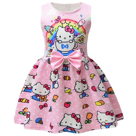 Kids Clothes Girls Cartoon Cute Hello Kitty Dress Kawaii Princess Dress ...