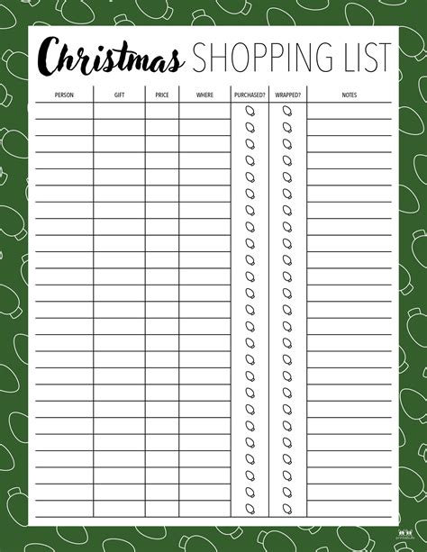 Christmas Gift List Templates - 20 FREE Pages | Printabulls
