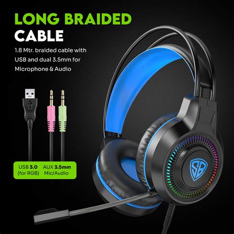SpinBot BattleBudz H2 Wired Gaming Headphone with 50mm Drivers, RGB Li
