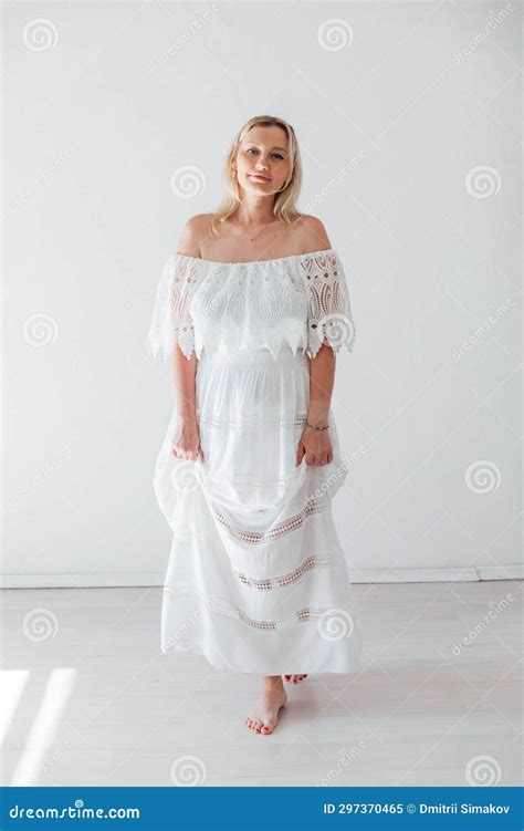 Beautiful Slender Blonde Woman in Summer Light Dress Stock Image ...