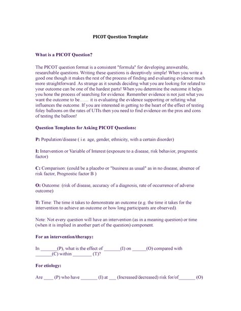 Image result for Picot Question Worksheet