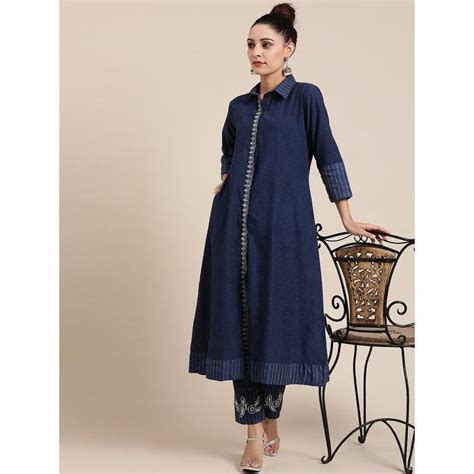 Embroidered Navy Blue Women Kurta Set - Miami Nights Style – Charkha Tales