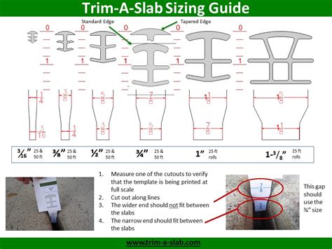 Image result for Trim a Slab Sizing Guide Chart Print