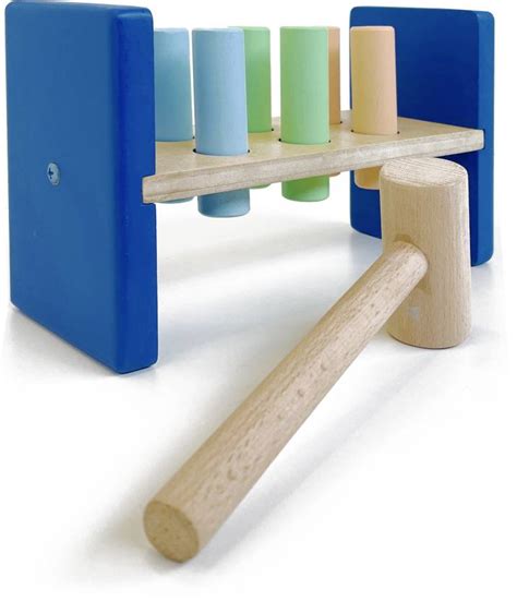 Kafron Classic Wooden Pounding Bench Toy for Toddlers, Pound & Tap Wood ...