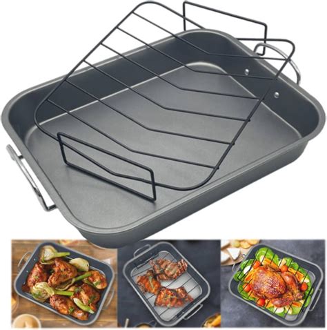 Amazon.com: Hamiledyi Turkey Roasting Pan 14 Inch Carbon Steel Nonstick ...