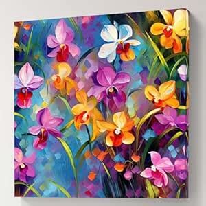 SAF Vibrant Orchid Flowers Canvas Wall Art, Colourful Floral Painting ...