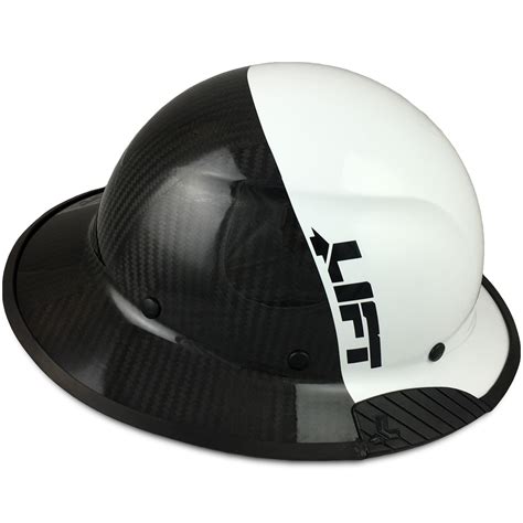 Actual Carbon Fiber Hard Hat - Full Brim Glossy Black and White