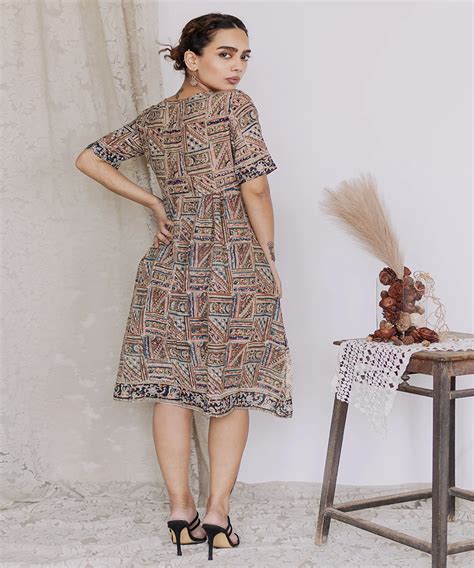 Multicolor handcrafted kalamkari cotton midi dress – GoCoop