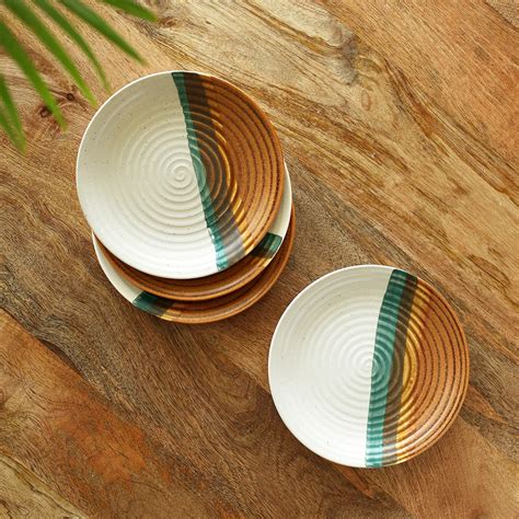 'Zen Garden' Hand Glazed Ceramic Side/Quarter Plates (Set of 4, Microw ...