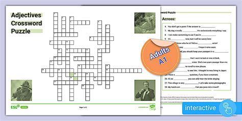 ESL Adjectives Crossword Puzzle [Adults, A1]