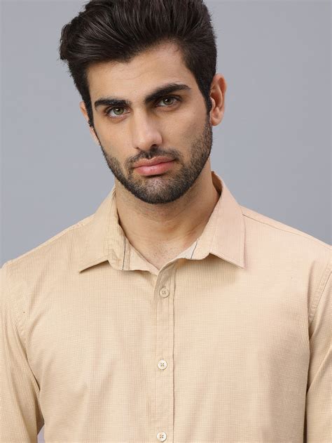 Men Beige Structured Self Design Solid Color Slim Fit Casual Shirt ...