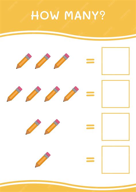Premium Vector | How many of pencil game for children vector illustration printable worksheet