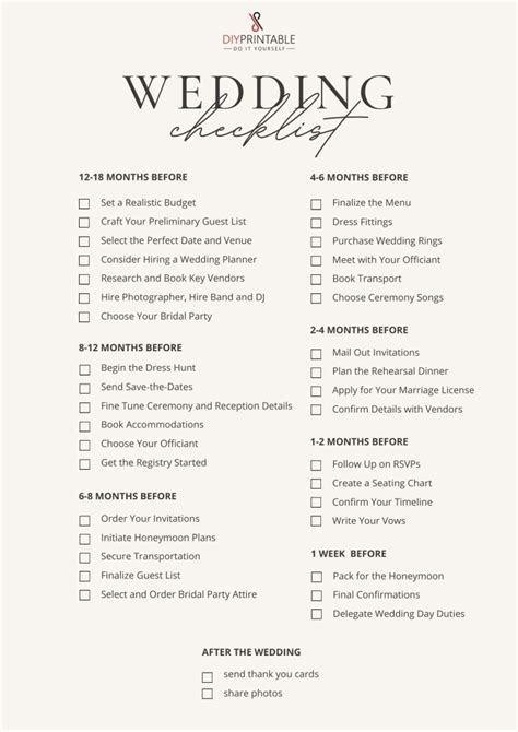 Image result for Downloadable Printable Wedding Checklist