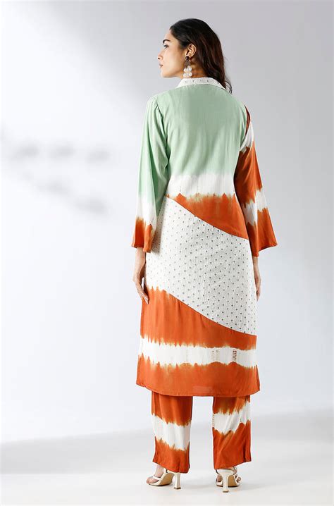 LEHER- Tie-Dye Brown &Green Hakoba Two Piece Set - Ishnya