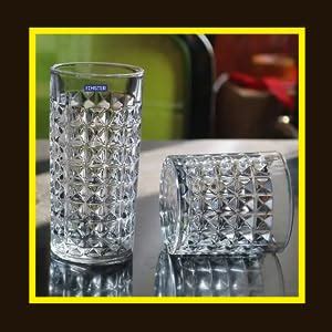 Buy FINSTER Glass Premium Diamond Design Juice Water Glasses Set of 2 ...