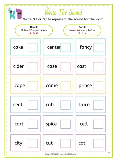Spelling rules Soft c | Free Phonics Printable Worksheets