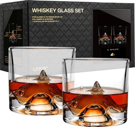 LIITON K2 Mountain Whiskey Glasses Set of 2, Freezable Old Fashioned ...