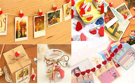 20Pcs Mini Cute Red Heart Wooden Pegs Photo Clips Note Memo Holder ...