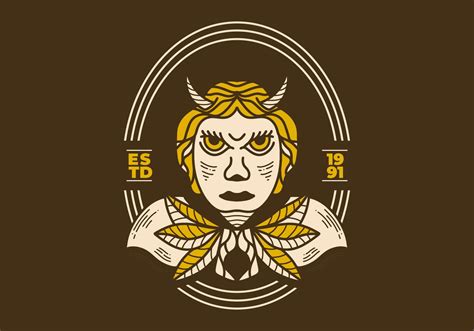 Vintage illustration of a flat face man with horn 13429634 Vector Art ...