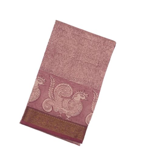 Dusty Pink Woven Chanderi Cotton Saree With Printed Annam Motifs – RmKV ...