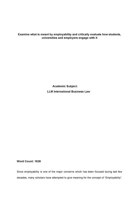 Corse work Pre sessional - Examine what is meant by employability and ...