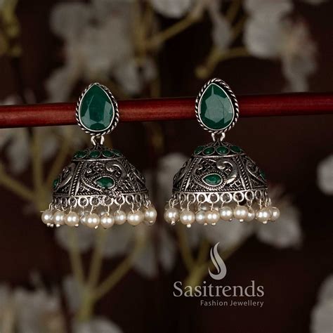 Oxidised Peacock Motif Teardrop Jhumka Earrings – Sasitrends