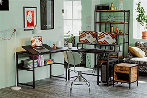 Buy IRONCK L Shaped Desk Drafting Table with Storage Shelves, Corner ...