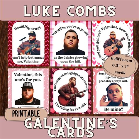 Luke Combs Valentine's Day Cards, Printable Valentine's Day Card, Luke ...
