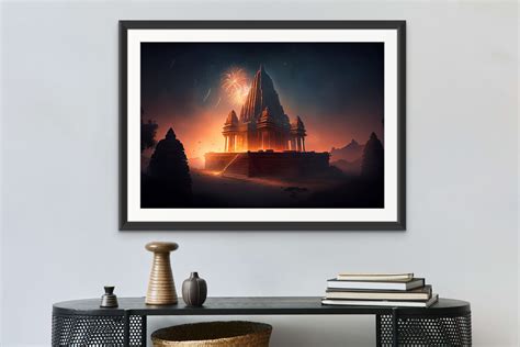 A Hyperrealistic Aerial View Print of an Indian Temple in a Serene Lan